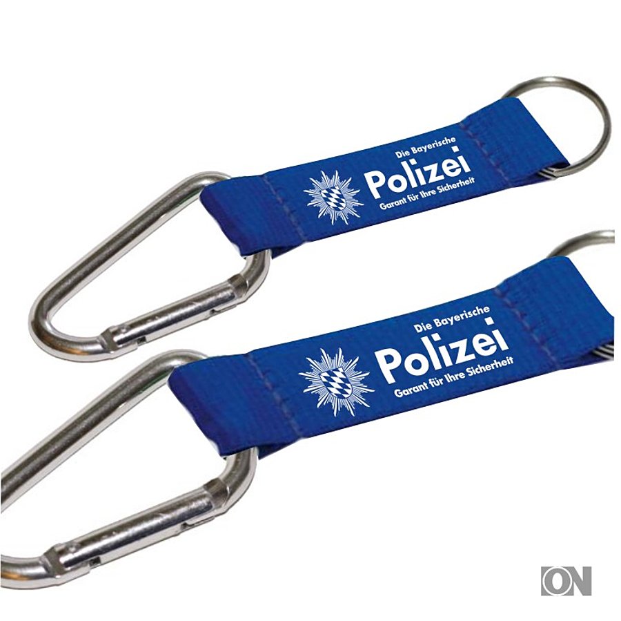 Polizei Karabiner Schlüsselanhänger in blau - Polizei Werbeartikel