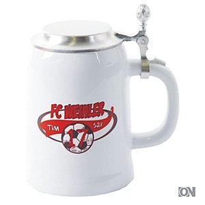 Bierkrug in wei mit Zinndeckel 0,5 ltr.