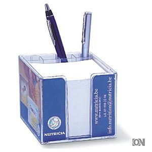 Doppelwandige Zettelbox mit Schreibgeräteköcher